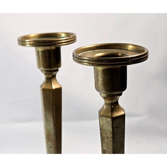Solid Brass Candlestick Set 8.5" Tall Vintage Art Deco Style for Tapered Candles - Picture 6 of 12